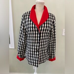 ANTHROPOLOGIE LUII RED BLACK WHITE HOUNDSTOOTH COAT CAPE LARGE